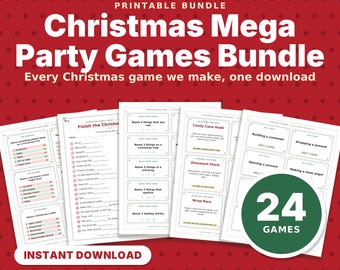 Megapaquete de juegos para fiestas navideñas: 24 juegos navideños imprimibles para adultos, niños y familia, fiestas de oficina, trivial, bingo y mímica.