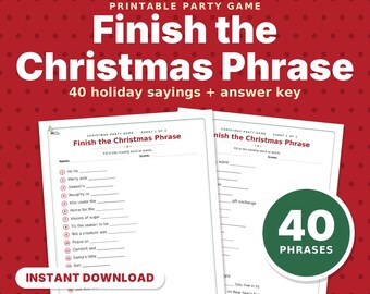 Completa el juego de frases navideñas imprimible, 40 dichos navideños con clave de respuestas para niños, familia, aula y fiestas de oficina.