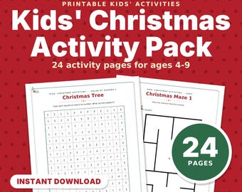Paquete de actividades navideñas imprimibles para niños: laberintos, colorear por números, unir puntos, sopa de letras y manteles individuales para niños de 4 a 9 años, Busy Pages.