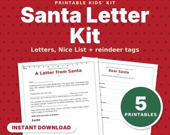 Kit imprimible de Carta a Papá Noel y Carta de Papá Noel, Certificado de la Lista de Niños Buenos, Etiquetas de comida para renos y Etiqueta para la caja de Nochebuena para niños (PDF)