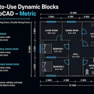 AutoCAD Door and Window Blocks, Metric Dynamic Block Set, Floor Plan