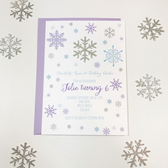Winter Birthday Invitation Snowflake Invitation Winter Etsy