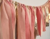 Pink Rag Garland. Photo Backdrop for Parties. Pink, Gold Wedding decor. Hand Dyed Fabric Garland. Wedding Photo Booth Prop. Blush Gold party