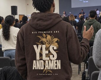 His Promises Are Yes and Amen Hoodie, Christian Back Print Hoodie, 2 Corinthians 1:20 Bible Verse Sweatshirt, Lily Faith Hoodie