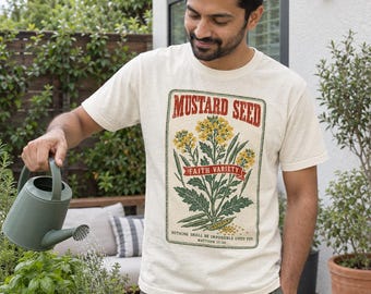 Faith as a Mustard Seed Shirt, Vintage Seed Packet Christian T-Shirt, Matthew 17:20 Bible Verse Tee, Comfort Colors Gardening Gift