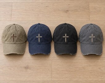 Wheat Cross Dad Hat, Embroidered Christian Cap, Distressed Faith Baseball Cap, Minimalist Cross Hat, Christian Gift for Him or Her