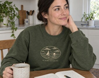 It Is Well With My Soul Sweatshirt, Minimalist Christian Crewneck, Hymn Sweatshirt, Sailboat Faith Sweater, Christian Gift for Her