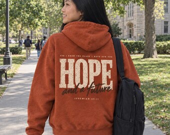 Jeremiah 29:11 Hoodie, Hope and a Future Christian Back Print Hoodie, Graduation Gift, Bible Verse Streetwear Sweatshirt, Heavyweight