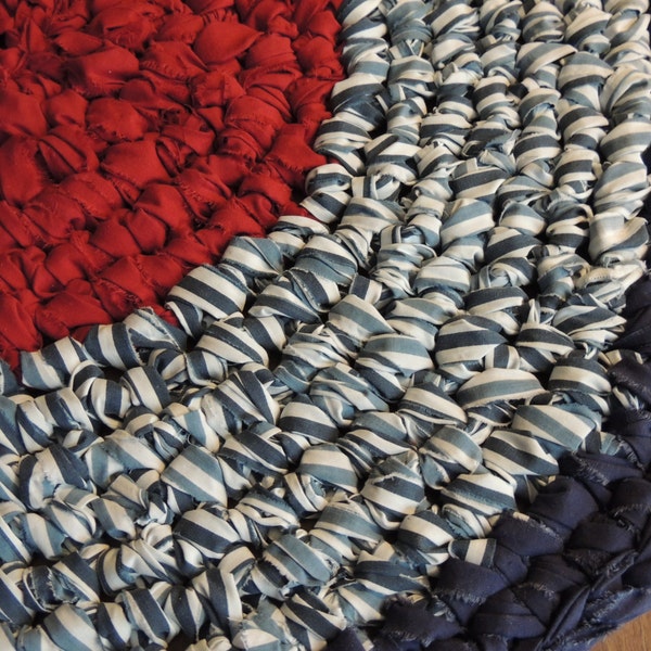 Americana - Crochet Rag Rug 32" Across - Red White & Blue