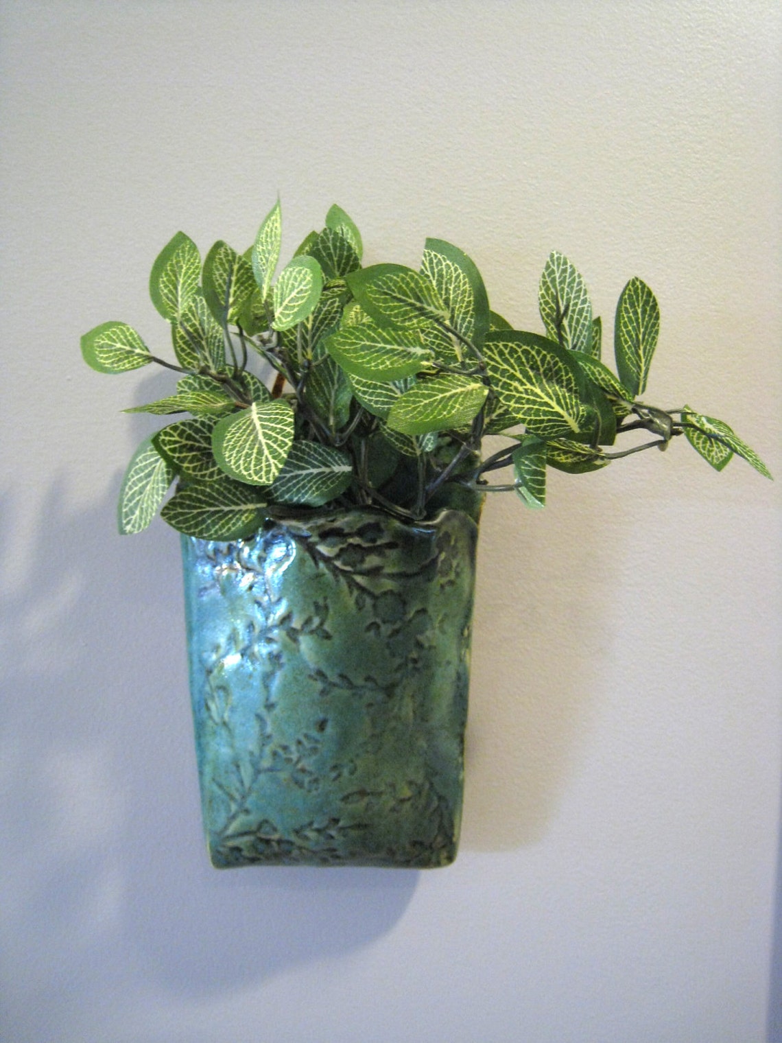 Green floral ceramic wall pocket vase Etsy