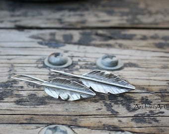 Silver Feather/Leaf  Earrings Woodland Fairy Bohemian Nature Elf Hippiechic Style Design 925 Silver