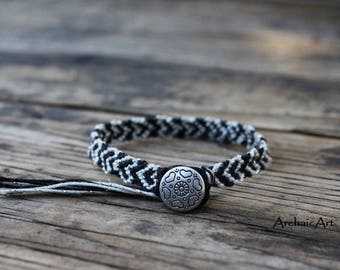 Heart Design Macrame Friendship Bracelet Hand Woven Heart Stamped Metal Button Closure