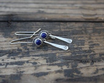 925 Silver Lapis Lazuli Cabochon Earrings Minimal Dangle