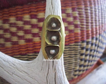 Brass Shield Ring, Brass and Silver Ring