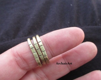 Brass Stack Rings Set of 3 Hand Hammered Industrial Primitive Boho Gypset Style Unisex Size 7