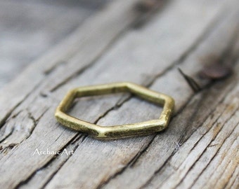 Brass Hexagon Ring Minimal Modern Industrial Brutalist Stackable Unisex Size 7 1/4 US