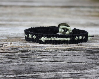 Arrow Macrame Friendship Bracelet Hand Woven Stamped Metal Button Closure Alphabet Bracelet