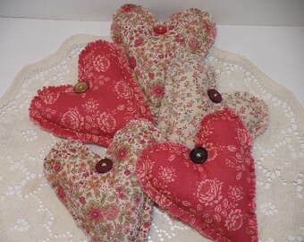 Fabric Hearts Country Floral Bowl Fillers, Wedding Decor, Unique Set of 5 Valentine's Day Gift, Mother's Day, Home and Living Decor,