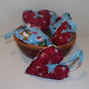 Christmas Ornaments Handmade Fabric Heart Bowl Fillers Decorative Hearts One of a Kind Country Hearts