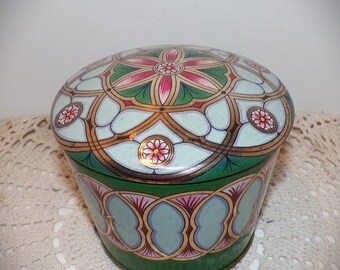 Meister Vintage Round Tin, Art Deco, Mandala Floral, Kaleidoscope Pattern, Made in Brazil