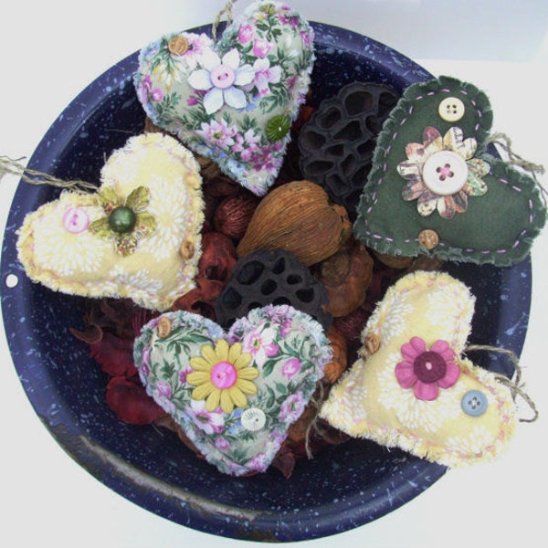 Country HEART BOWL FILLERS, Ornaments, Handmade Primitive, Rustic, Shabby Chic, Cottage Chic, Scented in Lavender, Vanilla, or Cinnamon