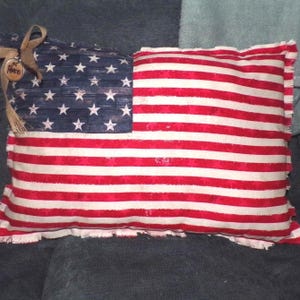 American Flag Pillow Primitive Style Pillow Veterans Handmade USA Independence Day, Veterans Day, Farmhouse, Patriotic, Completely Hand Sewn