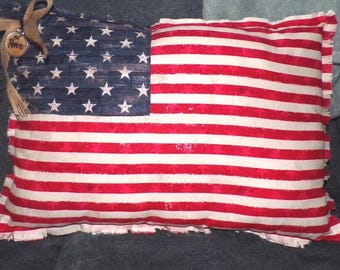 Handmade American Flag Pillow, Primitive Patriotic Farmhouse Decor
