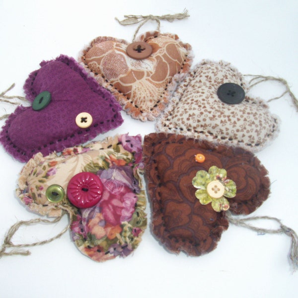 Fabric HEART BOWL FILLERS, Ornaments, Handmade Primitive, Rustic, Cottage Chic