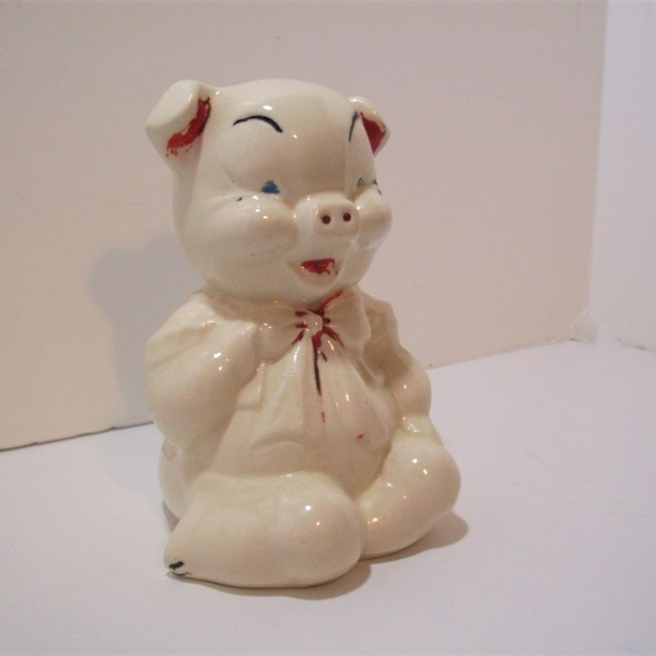 Vintage Piggy Bank American Bisque Pig Coin Bank Home Decor Country Farmhouse White Bank Home and Living, Ceramic, Collectibles