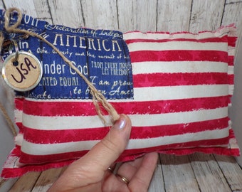 Flag Pillow Shelf Pillow July4th Country Farmhouse Patriotic America Veterans, Handmade, Home and Living, Home Decor,