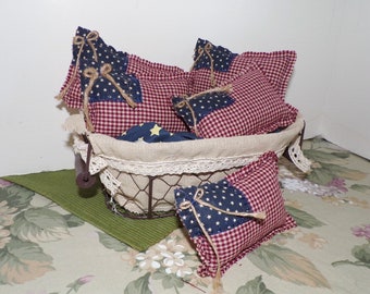 Hand Sewn Patriotic Flag Bowl Fillers, Primitive USA Ornaments, Set of 5
