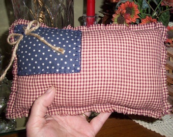 Patriotic Pillow Primitive Style Flag Pillow Shelf Pillow July 4th Country Farmhouse , Veterans, Handmade