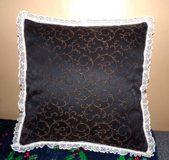 Handmade Black & Gold Decorative Pillow: Designer Fabric, 15"  Mother's Day Gift