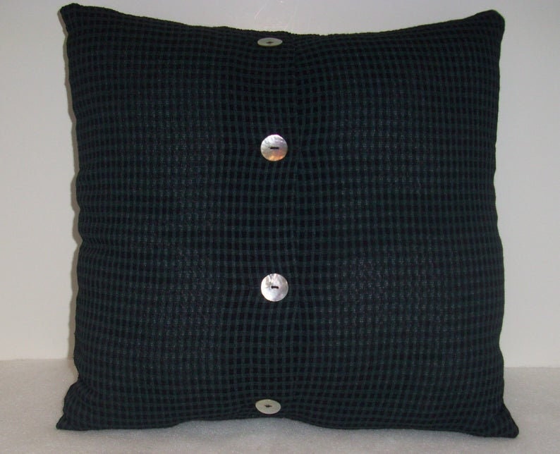 Throw Pillow Forrest Green Upcycled Decorative Pillow Cover Home Decor Toss Pillow Navy Blue