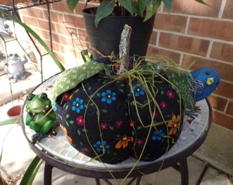 Handmade Fabric Pumpkin: Floral Black Fall/ Autumn Decor