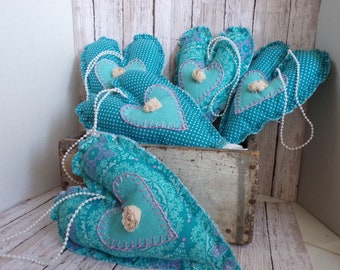 Primitive Style Fabric Hearts Bowl Fillers Rustic Country Ornaments Farmhouse Handmade Turquoise, Lavender,  Mother's Day