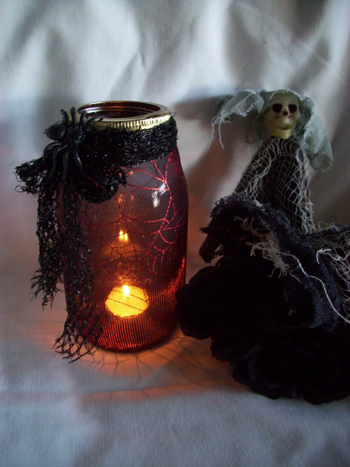 HALLOWEEN MASON Jar CANDLE Holder Upcycled handmade holiday