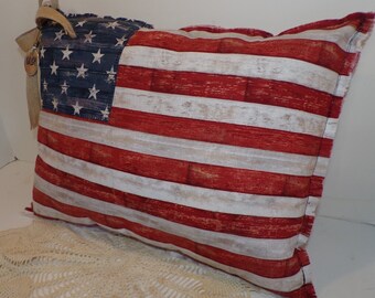 American Flag Pillow Primitive Style Pillow Veterans Handmade USA Independence Day, Veterans Day, Farmhouse, Patriotic,
