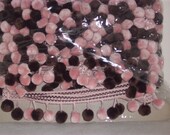 PINK and COCOA BROWN PomPom Garland, 26 feet for Craft Supplies, Sewing Supplies