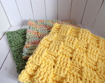 Crocheted Dishcloths Quality Handmade Kitchen Decor Country Kitchen Washcloths Farmhouse Light Pastels Sage, Yellow,  Mother's Day