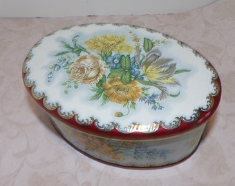 Collectible Tin Designed by Daher of Long Island NY 11101 Container Made in England Vintage White Floral Tin 1960's