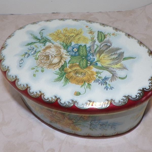 Collectible Tin Designed by Daher of Long Island NY 11101 Container Made in England Vintage White Floral Tin 1960's