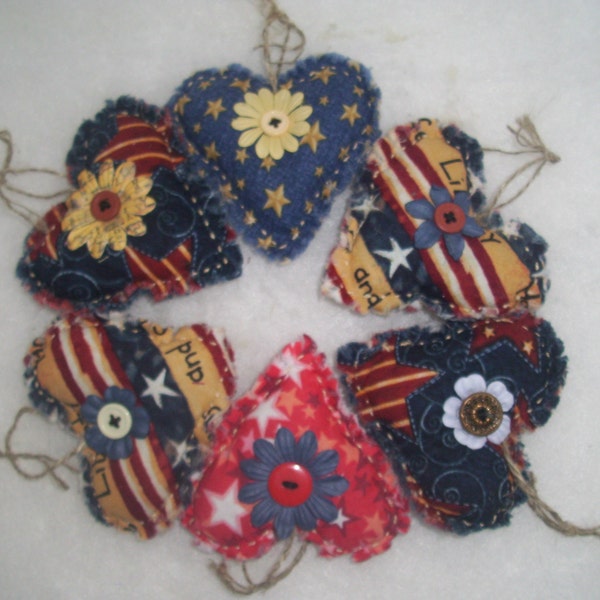 Patriotic Country HEART BOWL FILLERS Ornaments, Handmade Primitive, Rustic, Shabby Chic, Cottage Chic, Scented