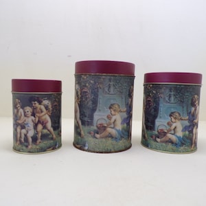 Collectible Tins Set of 3 Vintage Cherub Angel Lithograph Metal Tins