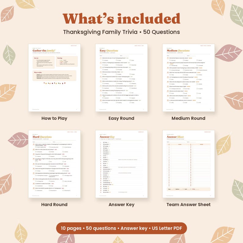 Thanksgiving Trivia Questions and Answers Printable, 50 Questions for Adults and Kids, Family Thanksgiving Dinner Game, Instant PDF image 3