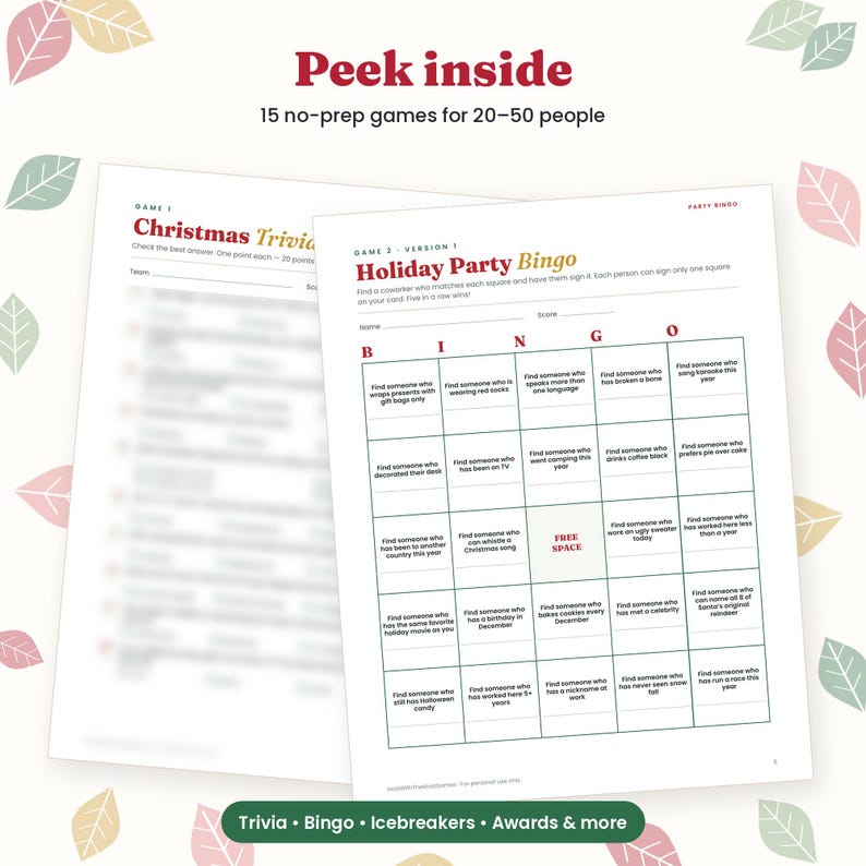 Juegos imprimibles para fiestas navideñas de oficina para grupos grandes, actividades para fiestas de Navidad de empresa, rompehielos entre compañeros, premios, PDF instantáneo imagen 2