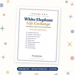 White Elephant Gift Exchange Game Printable, Gift Swap Rules, Dice Game, Action Cards, Left Right Story, Office Christmas Party Game