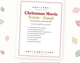 Christmas Movie Quiz with Answers, Holiday Movie Trivia Questions, Emoji Picture Round, Party Game for Adults and Kids, Printable PDF
