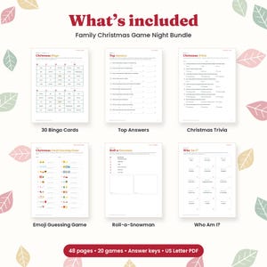 Juegos navideños imprimibles para la familia, juegos para fiestas navideñas para niños y adultos, paquete de 20 juegos con respuestas, PDF para la noche de juegos de Nochebuena imagen 3
