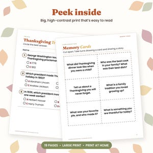 Thanksgiving Trivia for Seniors with Answers, Large Print Printable Senior Activity, Memory Games, Word Search, Assisted Living Game image 2